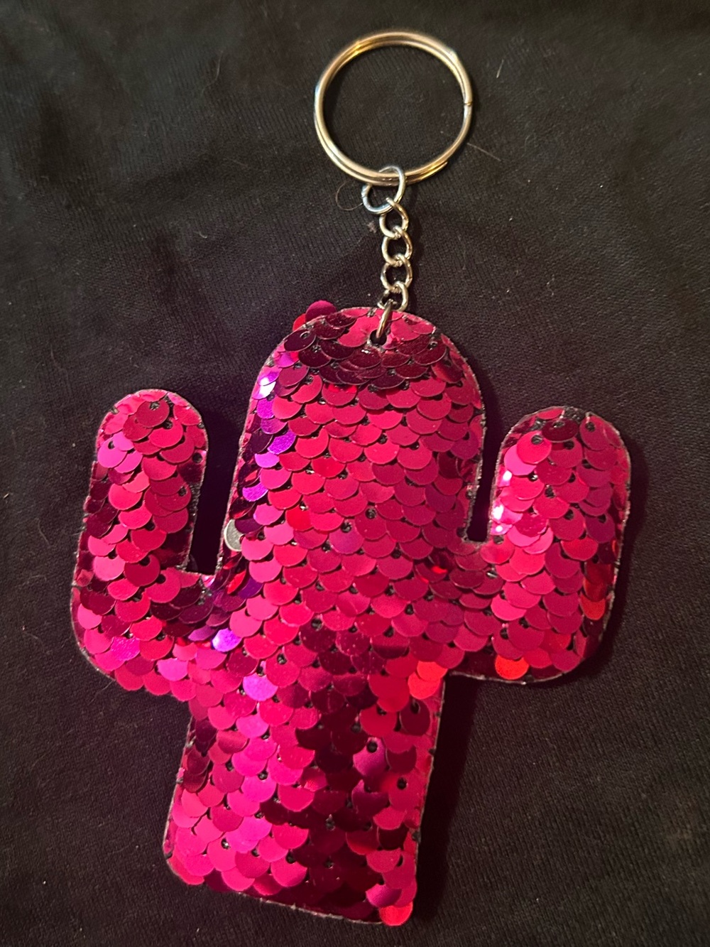 Sequin Cactus Keychain - Hot Pink